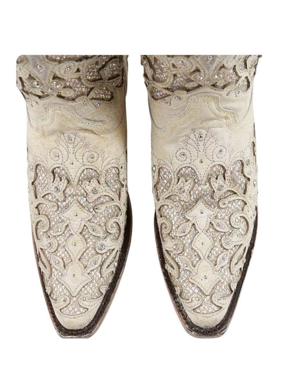 Corral Women's Sequins Glitter Leather Western Boots Pull Up Strap Size 10 - Picture 8 of 15